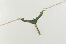 Load image into Gallery viewer, 14K Green Enamel Art Nouveau Scroll Chevron Necklace 16.5&quot; Yellow Gold