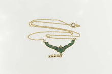Load image into Gallery viewer, 14K Green Enamel Art Nouveau Scroll Chevron Necklace 16.5&quot; Yellow Gold