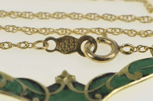 Load image into Gallery viewer, 14K Green Enamel Art Nouveau Scroll Chevron Necklace 16.5&quot; Yellow Gold