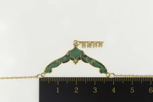 Load image into Gallery viewer, 14K Green Enamel Art Nouveau Scroll Chevron Necklace 16.5&quot; Yellow Gold