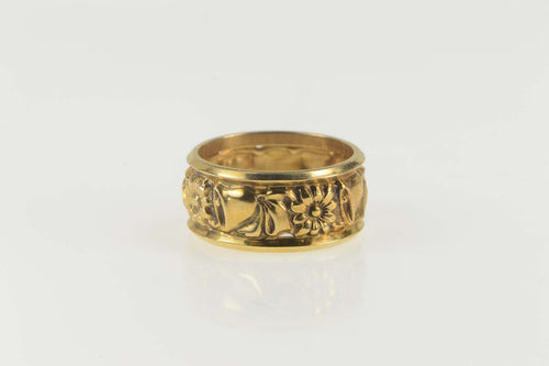 14K Vintage NOS 1950's Ornate Floral Wedding Band Ring Size 7.5 Yellow Gold