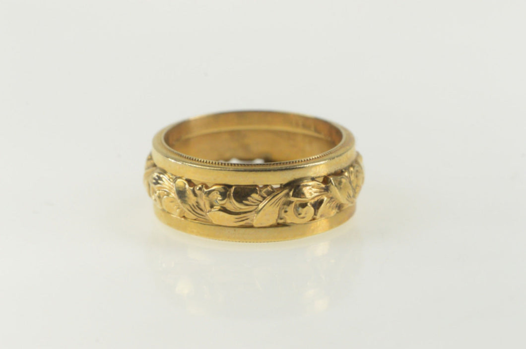 14K Vintage NOS 1950's Ornate Scroll Wedding Band Ring Yellow Gold