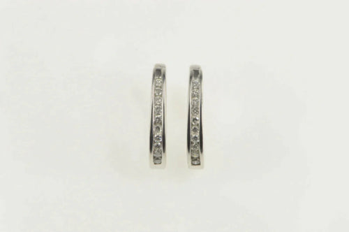 14K 0.38 Ctw Diamond Channel Inset Oval Hoop Earrings White Gold