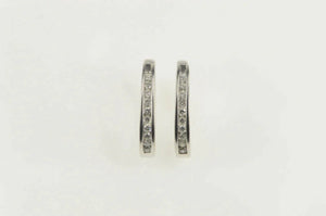 14K 0.38 Ctw Diamond Channel Inset Oval Hoop Earrings White Gold