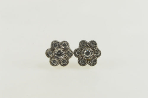 14K 0.39 Ctw Ornate Diamond Flower Stud Earrings White Gold