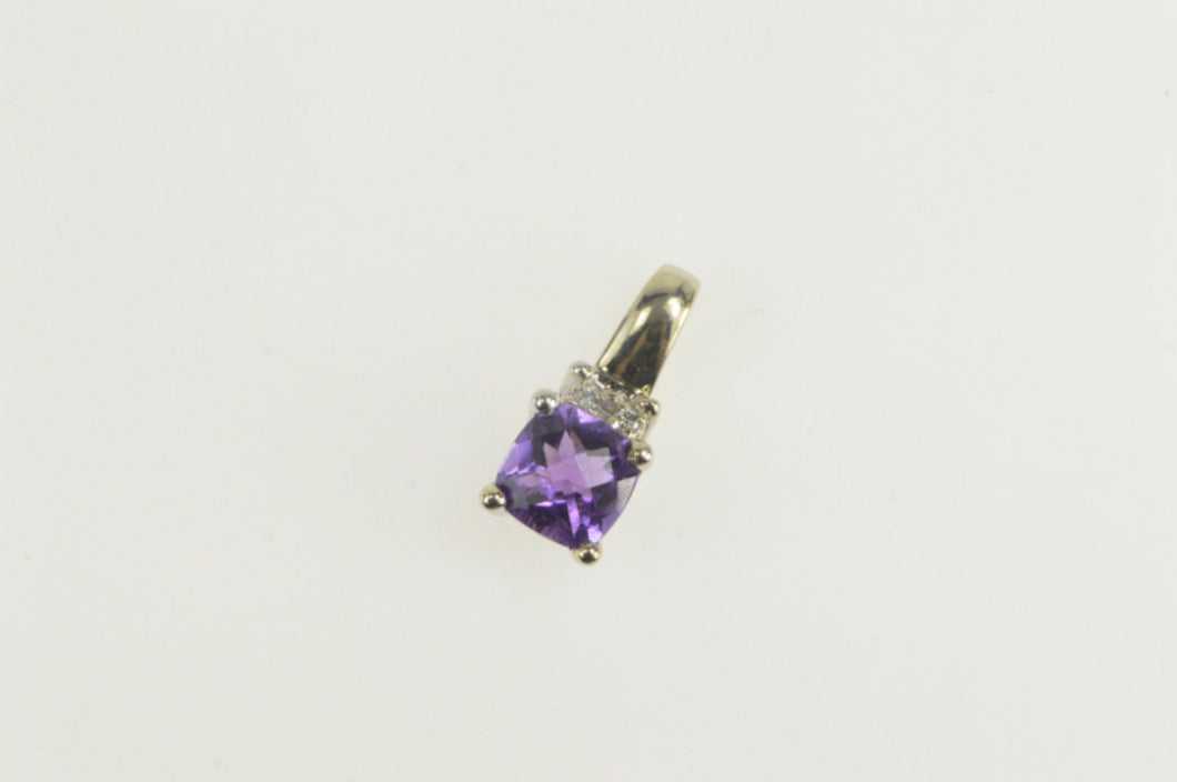 14K Cushion Faceted Amethyst Diamond Statement Pendant White Gold