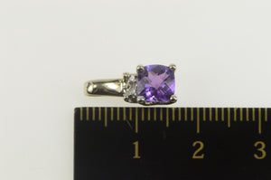 14K Cushion Faceted Amethyst Diamond Statement Pendant White Gold