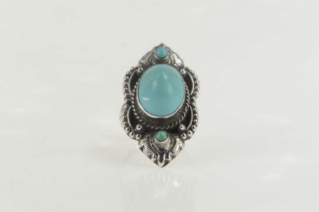 Sterling Silver Ornate Turquoise Native American Statement Ring