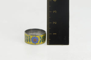 Sterling Silver Dutch Colorful Floral Enamel Pattern Band Ring