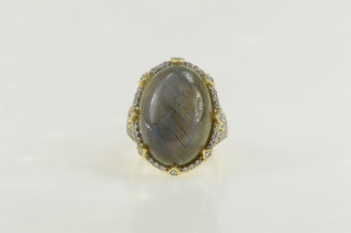 Sterling Silver Labradorite Cubic Zirconia Halo Cocktail Ring