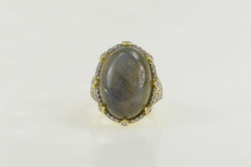 Sterling Silver Labradorite Cubic Zirconia Halo Cocktail Ring