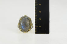 Load image into Gallery viewer, Sterling Silver Labradorite Cubic Zirconia Halo Cocktail Ring
