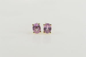 14K Oval Pink Topaz Solitaire Simple Stud Earrings Yellow Gold