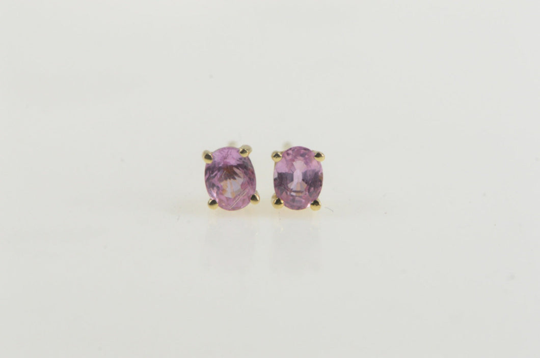 14K Oval Pink Topaz Solitaire Simple Stud Earrings Yellow Gold