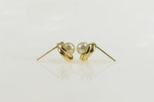 Load image into Gallery viewer, 14K Pearl Inset Twist Trim Classic Simple Stud Earrings Yellow Gold