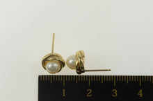 Load image into Gallery viewer, 14K Pearl Inset Twist Trim Classic Simple Stud Earrings Yellow Gold