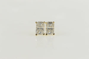 14K Emerald Cut Solitaire Classic Stud CZ Earrings Yellow Gold