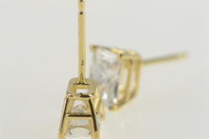 14K Emerald Cut Solitaire Classic Stud CZ Earrings Yellow Gold