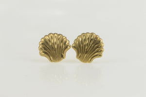 14K Scallop Diamond Cut Sea Shell Stud Earrings Yellow Gold
