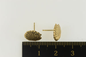 14K Scallop Diamond Cut Sea Shell Stud Earrings Yellow Gold