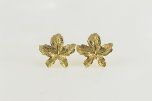 14K High Relief Leaf Nature Motif Stud Earrings Yellow Gold