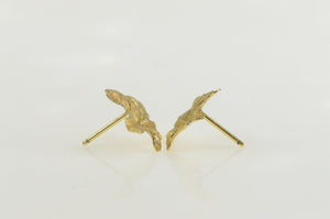 14K High Relief Leaf Nature Motif Stud Earrings Yellow Gold