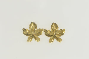 14K High Relief Leaf Nature Motif Stud Earrings Yellow Gold