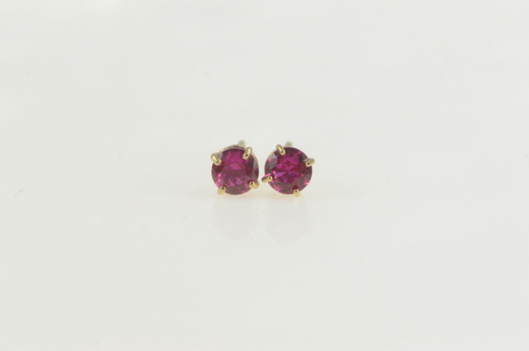 10K Round Syn. Ruby Solitaire Plain Stud Earrings Yellow Gold