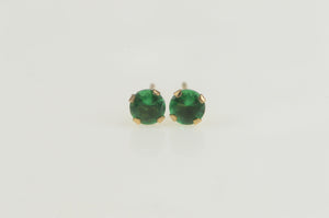 10K Round Syn. Emerald Plain Solitaire Stud Earrings Yellow Gold
