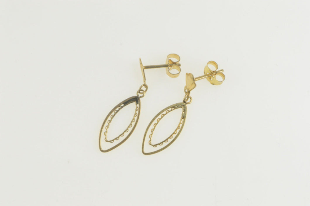 14K Marquise Filigree Dangle Retro Statement Earrings Yellow Gold
