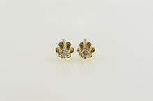 Load image into Gallery viewer, 14K Diamond Solitaire Scalloped Retro Stud Earrings Yellow Gold