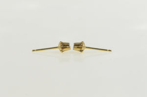14K Diamond Solitaire Scalloped Retro Stud Earrings Yellow Gold