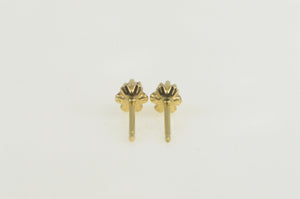 14K Diamond Solitaire Scalloped Retro Stud Earrings Yellow Gold