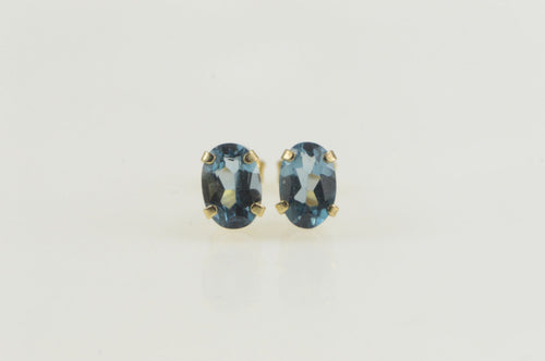 10K Retro Classic Blue Topaz Solitaire Stud Earrings Yellow Gold