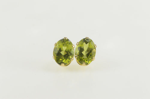 14K Peridot Oval Solitaire Classic Stud Earrings Yellow Gold