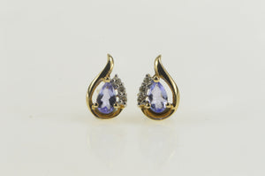 14K Pear Tanzanite Diamond Accent Stud Earrings Yellow Gold