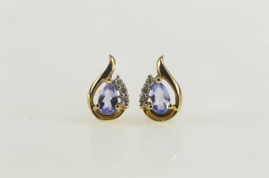 14K Pear Tanzanite Diamond Accent Stud Earrings Yellow Gold