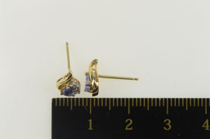 14K Pear Tanzanite Diamond Accent Stud Earrings Yellow Gold