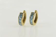 Load image into Gallery viewer, 14K Princess Blue Topaz Inset Statement Hoop Earrings Yellow Gold