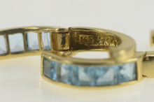 Load image into Gallery viewer, 14K Princess Blue Topaz Inset Statement Hoop Earrings Yellow Gold