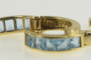 14K Princess Blue Topaz Inset Statement Hoop Earrings Yellow Gold