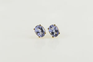 14K Amethyst Solitaire Oval Simple Stud Earrings Yellow Gold