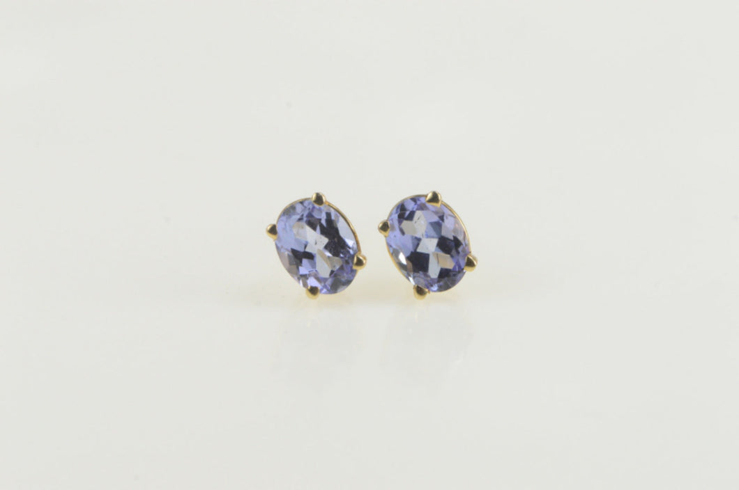 14K Amethyst Solitaire Oval Simple Stud Earrings Yellow Gold