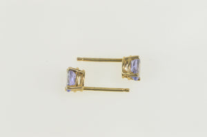 14K Amethyst Solitaire Oval Simple Stud Earrings Yellow Gold