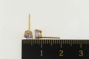 14K Amethyst Solitaire Oval Simple Stud Earrings Yellow Gold