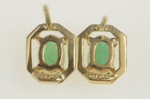 14K Oval Natural Emerald Solitaire Squared Earrings Yellow Gold
