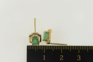 14K Oval Natural Emerald Solitaire Squared Earrings Yellow Gold