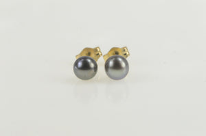 14K 5.1mm Tahitian Pearl Classic Simple Stud Earrings Yellow Gold