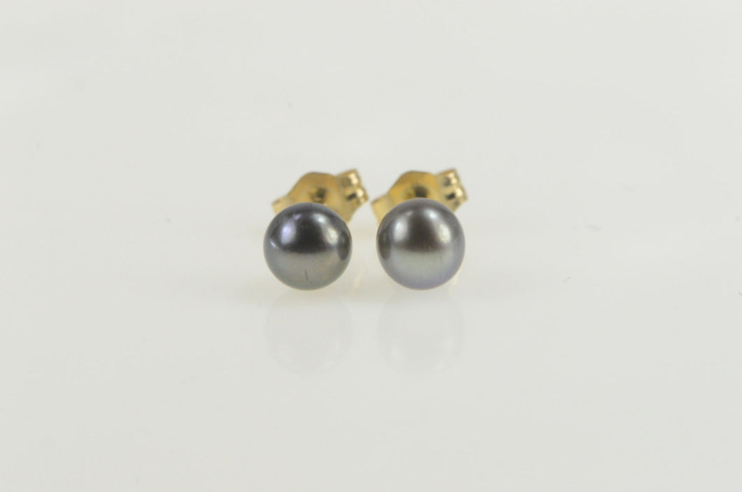 14K 5.1mm Tahitian Pearl Classic Simple Stud Earrings Yellow Gold