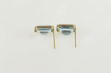 Load image into Gallery viewer, 14K Emerald Cut Blue Topaz Solitaire Squared Earrings Yellow Gold